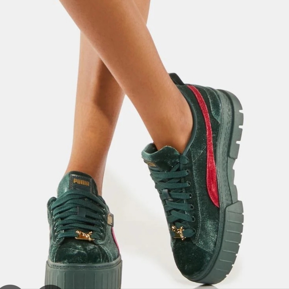 Puma Green and Red Velvet Sneakers